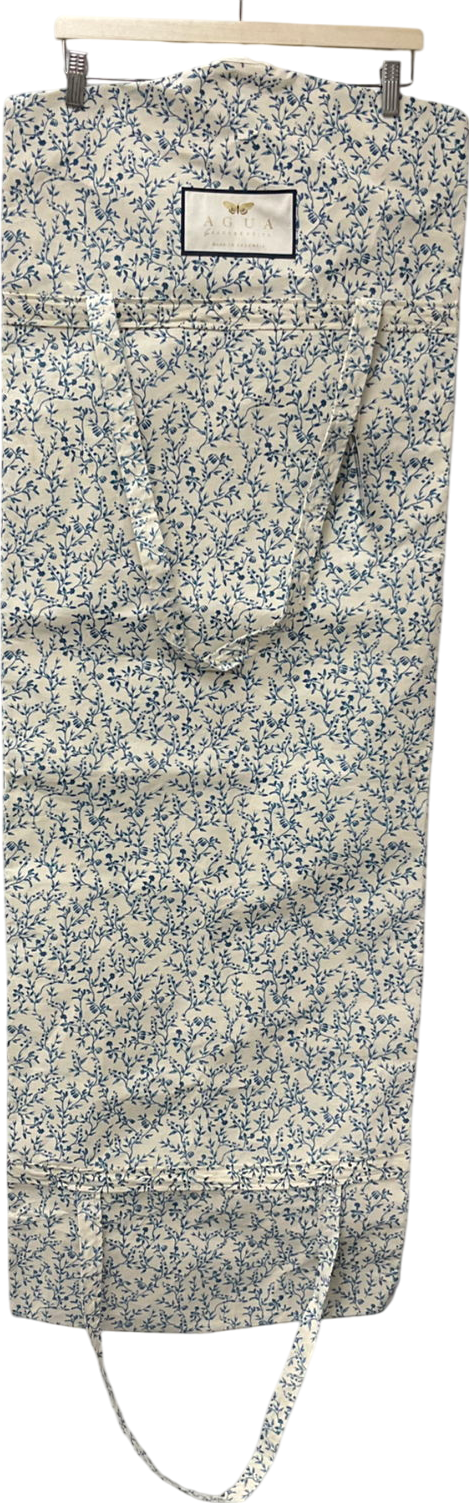 Agua White Garment Bag Blue Floral Print On Cream Canvas Long Shoulder Handles