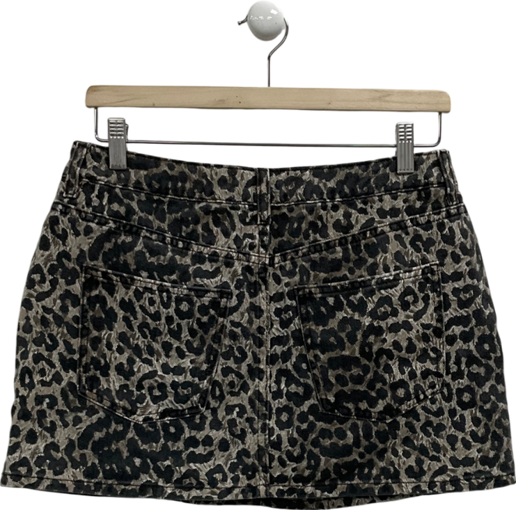 New Look Brown Leopard Print Denim Skirt UK 10