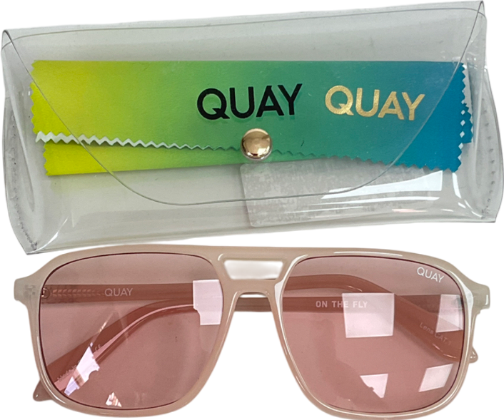 QUAY Pink Love Island On The Fly Aviator Sunglasses In Crystal One Size