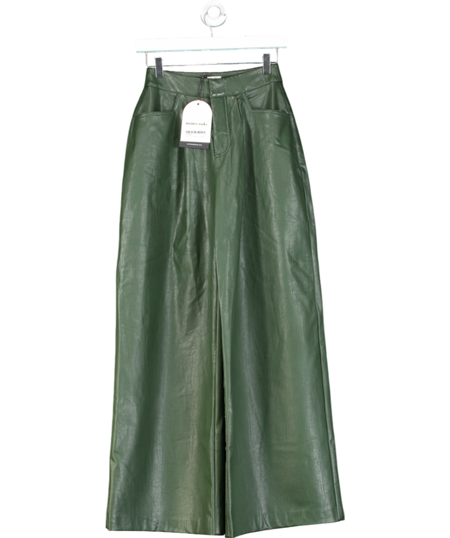 Mistress Rocks Green Evergreen Vegan Leather Darted Trousers UK XS