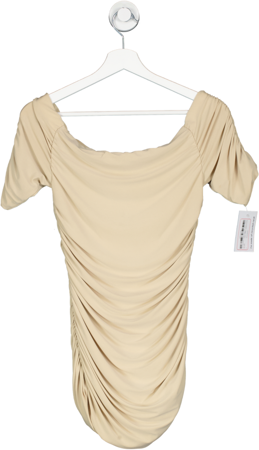 Ruched & Ready Beige Ruched Dress UK S