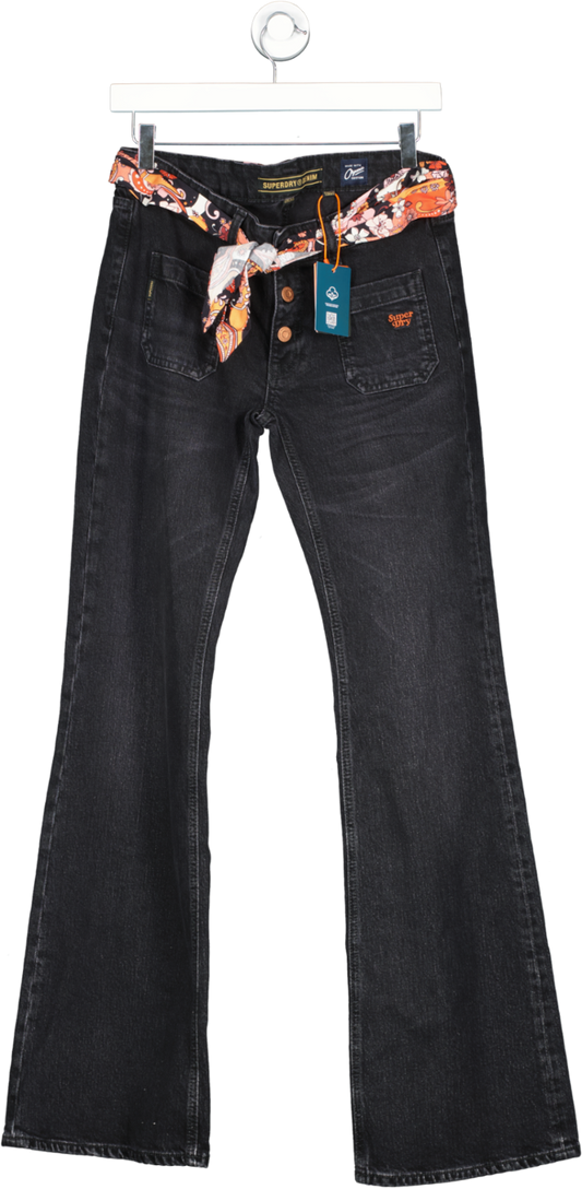 Superdry Black Organic Cotton Vintage Low Rise Slim Flare Jeans W28