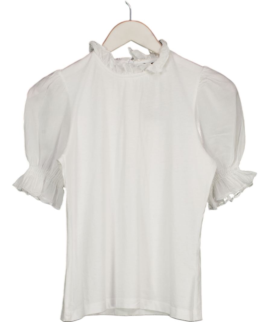 ME + EM White Puff Sleeve Frill Neck T-shirt UK 6
