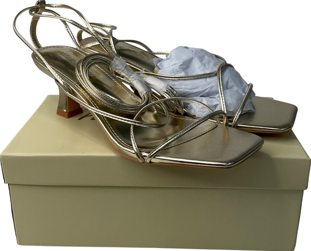 Public Desire Metallic Shibuya Gold Snake Pu Square Toe Lace Up Low Heels UK 6 EU 39 👠