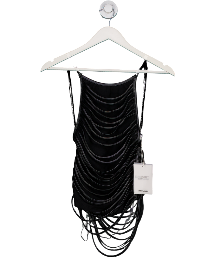 Jaded London Black Slashed Pu Halter Open Back Stretch Woven Top UK 6