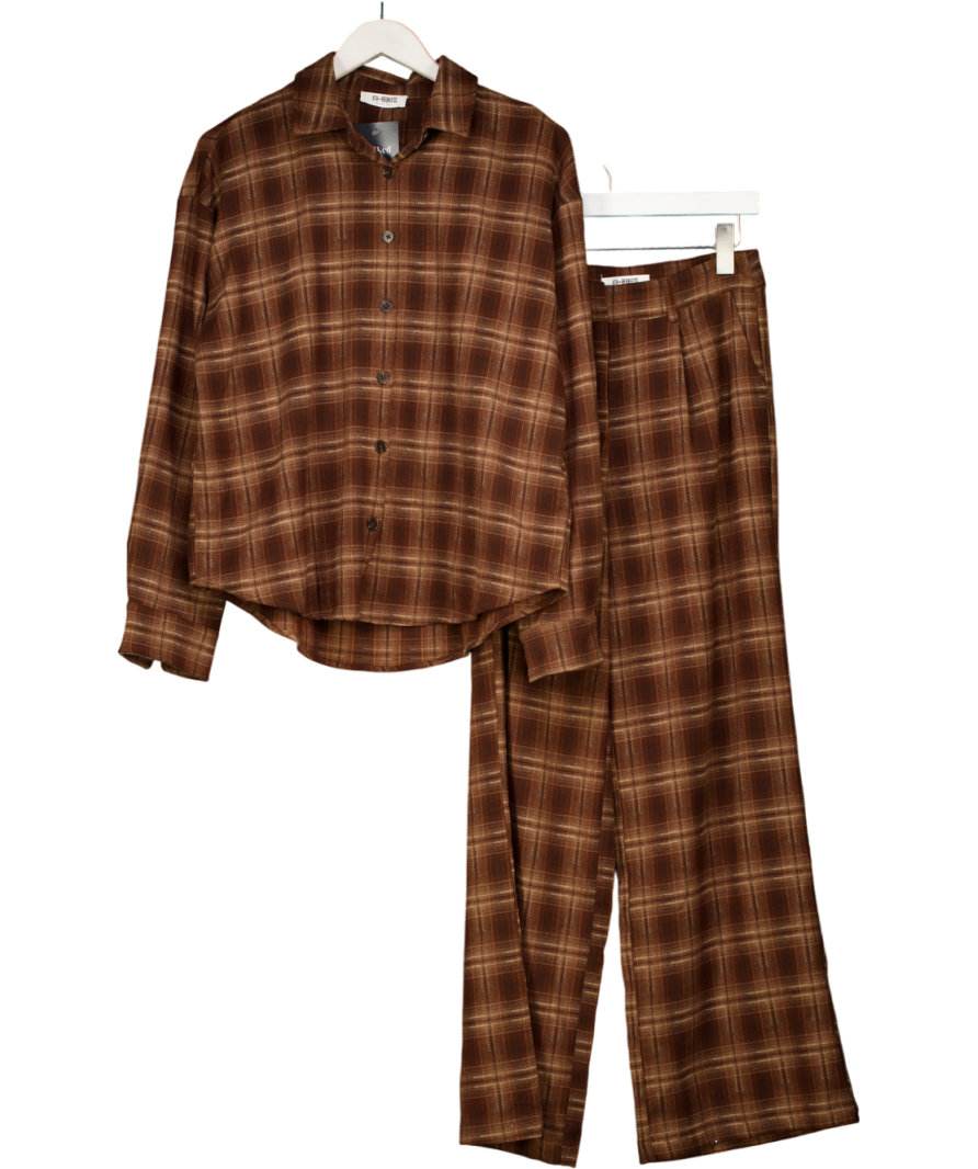 4th & Reckless Brown Tove Check Print Trousers And Shirt Set UK 8