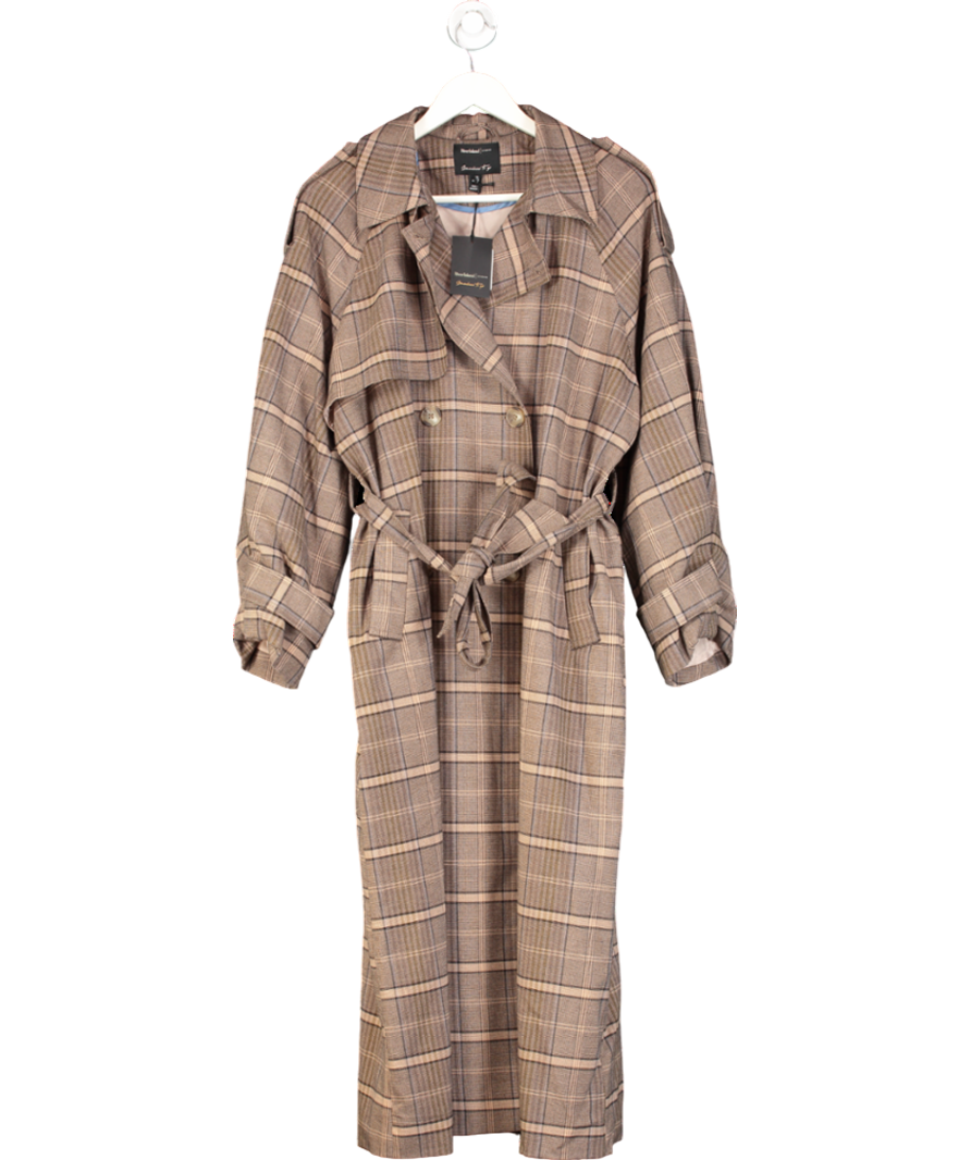 River Island Brown Check Belted Trench Coat UK M