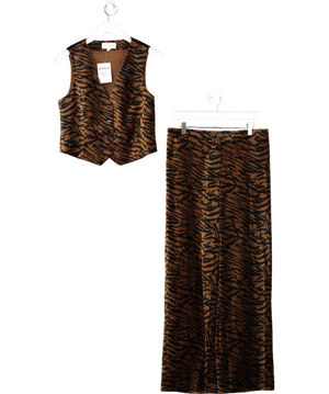 M&S Brown Velvet Animal-print Waistcoat And Wide Leg Trousers UK 12