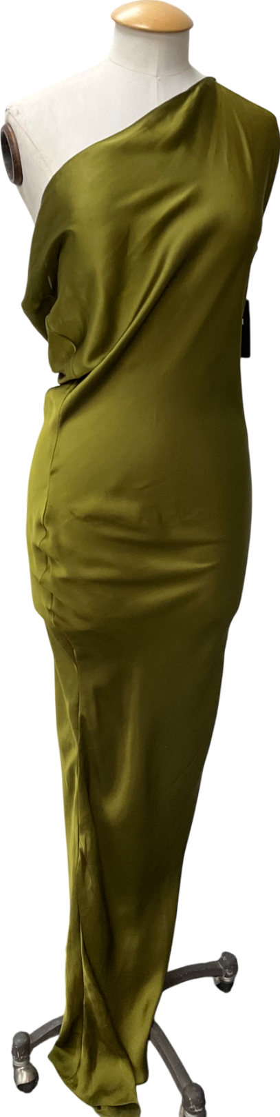 Green Asymmetric Draped Satin Dress UK 8