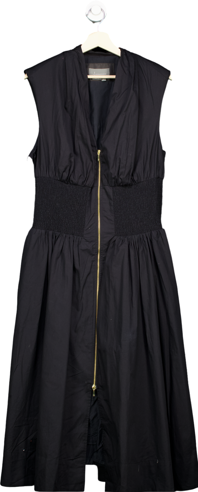 Anthropologie Black Cotton Zip-Front Midi Dress UK XL