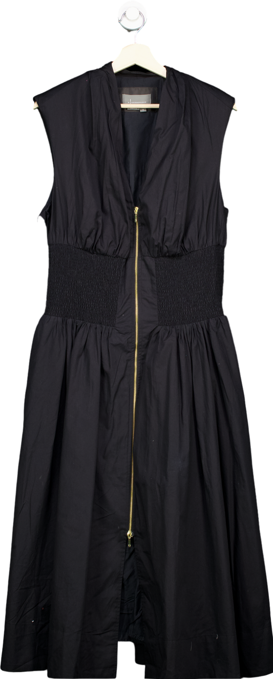 Anthropologie Black Cotton Zip-Front Midi Dress UK XL