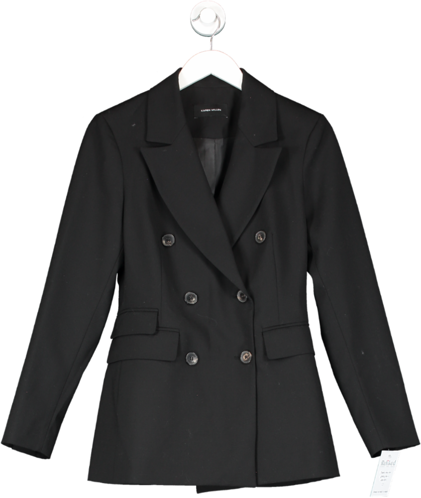 Karen Millen Black Wool Blend Tailored Double Breasted Blazer UK 8