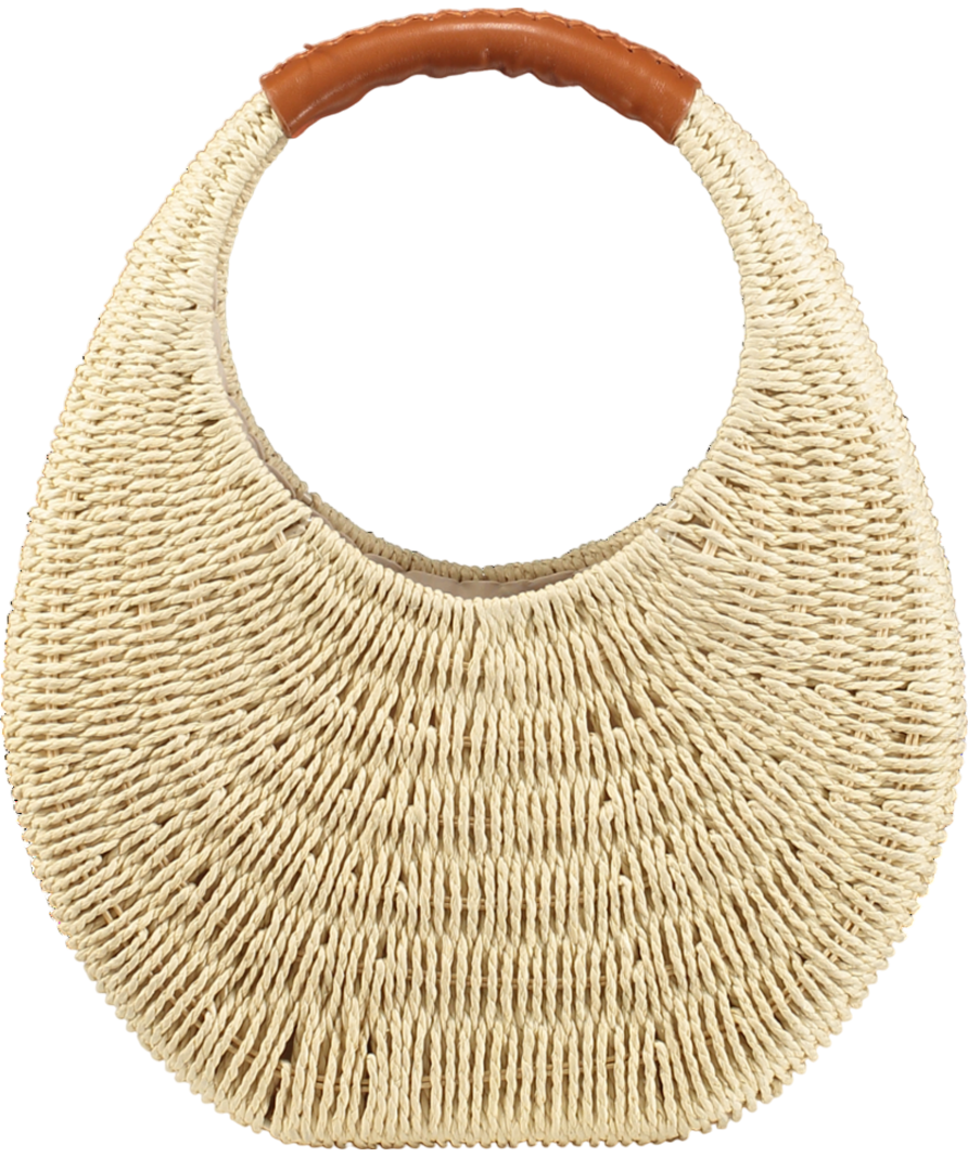 Structured Straw Bah with leather look handle