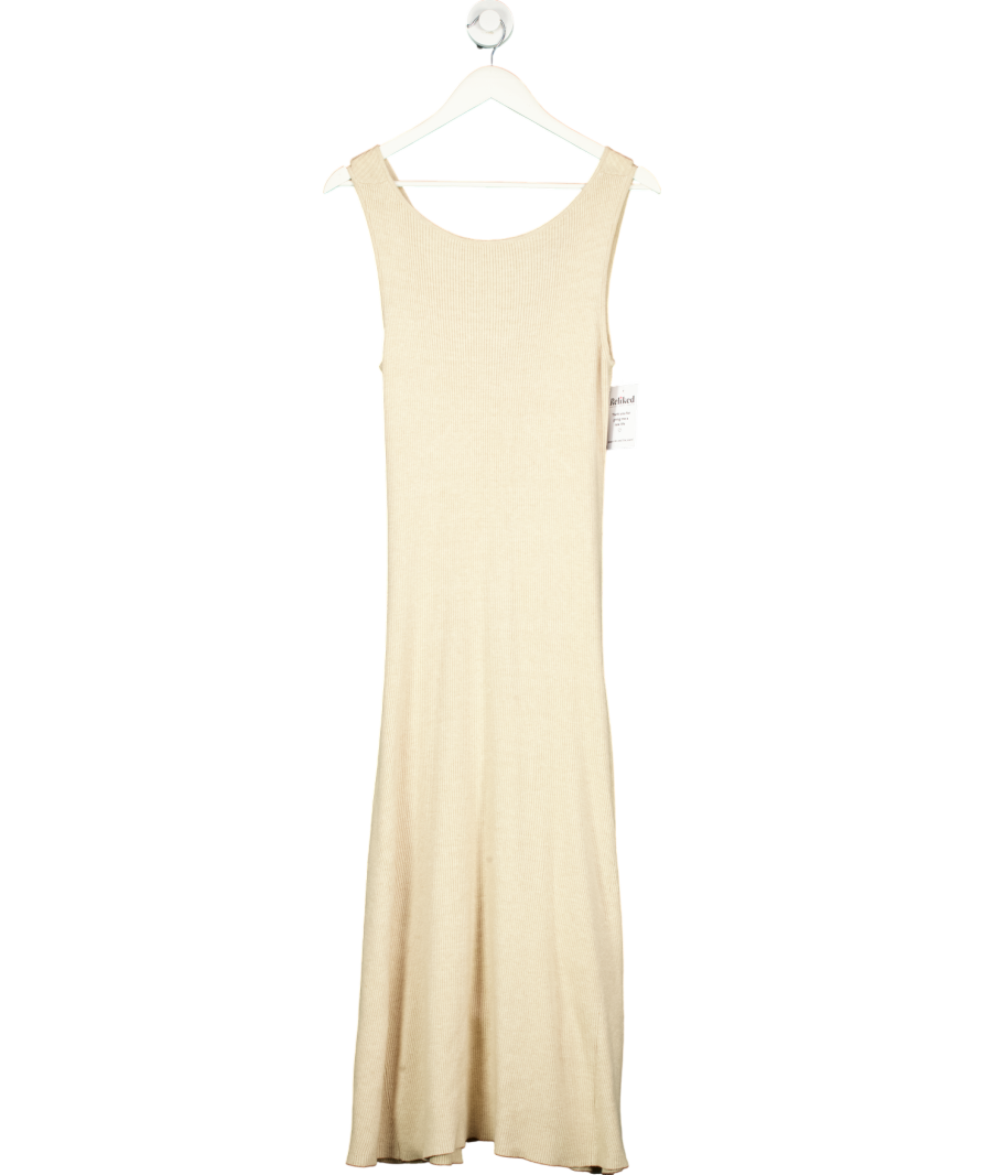 Fig & Basil Beige Knitted Rib Midaxi Dress UK 12