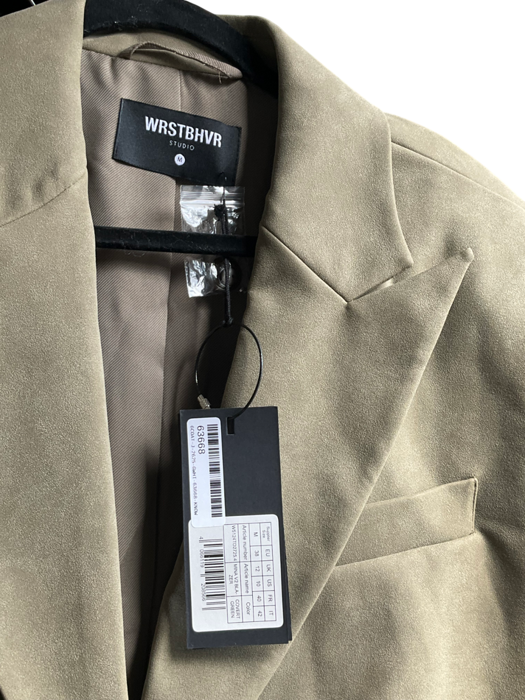 WRSTBHVR Covert Green Suede Oversized Blazer UK M