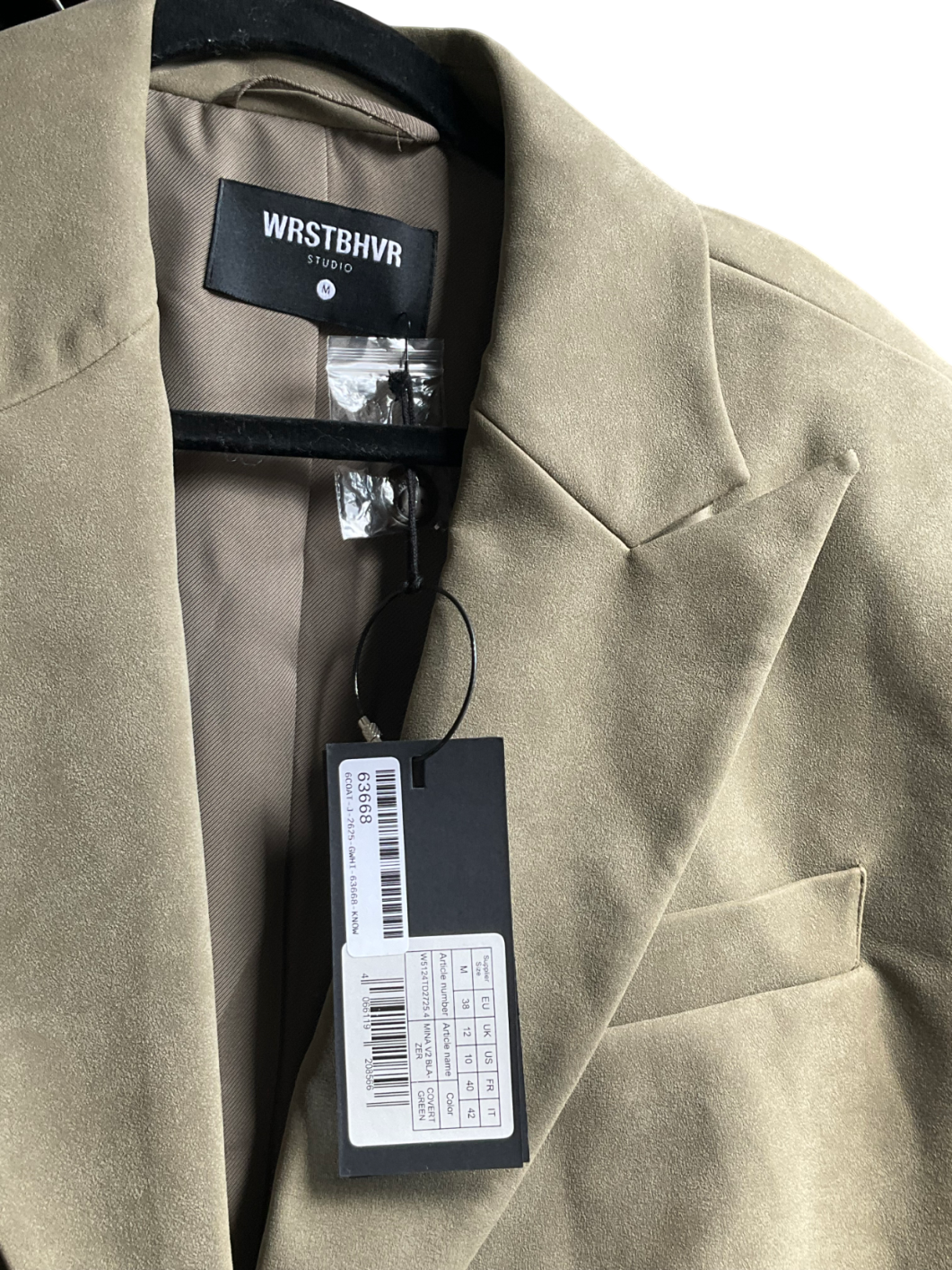 WRSTBHVR Covert Green Suede Oversized Blazer UK M