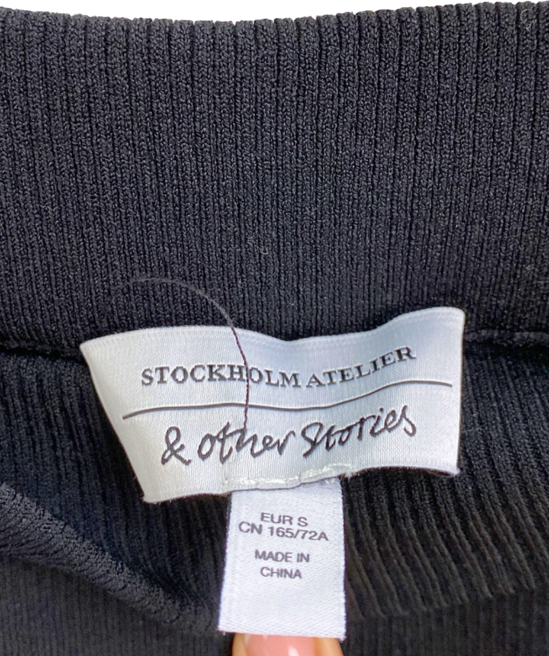 & Other Stories Black Ribbed Pencil Skirt UK S