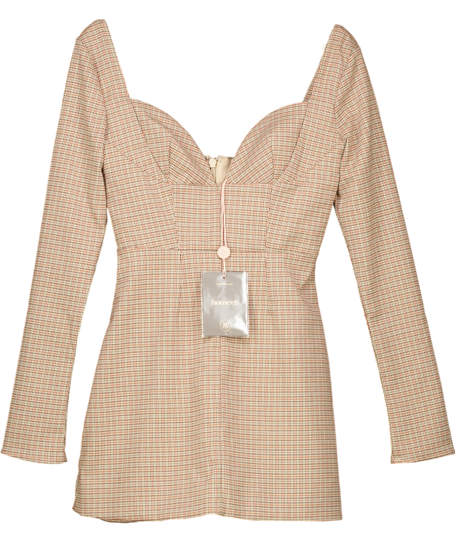 House of CB Brown Angelie Check Mini Dress (bigger Cup) UK S