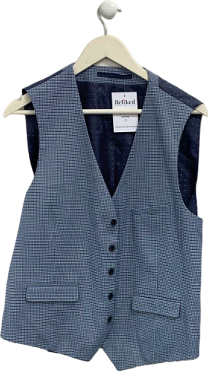 Burton Navy Blue Wool Blend Checked Waistcoat L