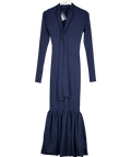 ASOS Power Shoulder Maxi Dress With Bow Back And Peplum Hem In Navy Blue UK XS