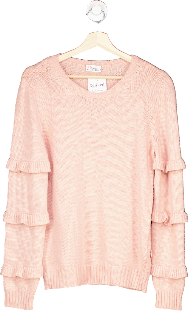 RED VALENTINO Pink Ruffled Long Sleeve Sweater XL