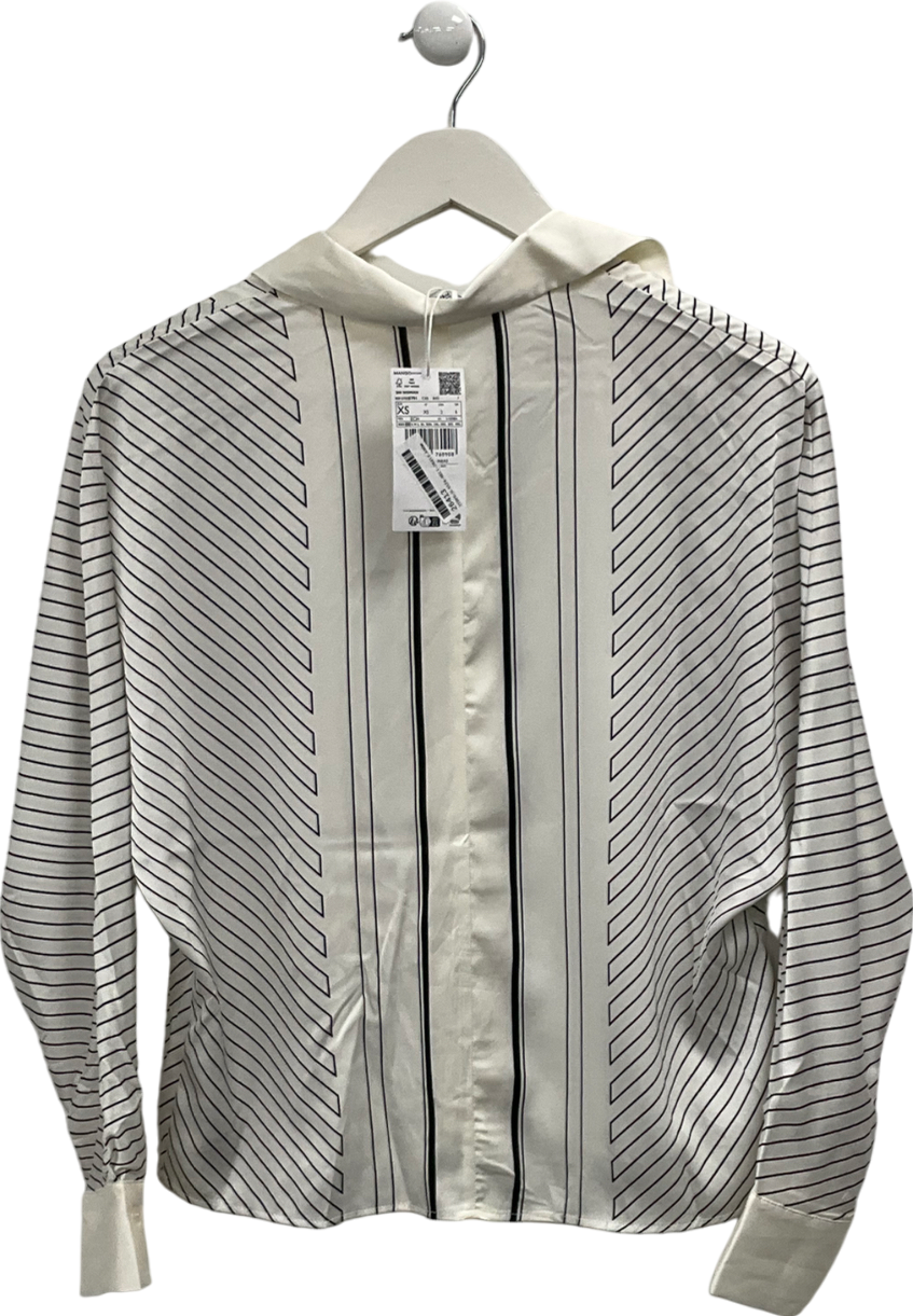 MANGO Cream Striped Satin Shirt UK XS