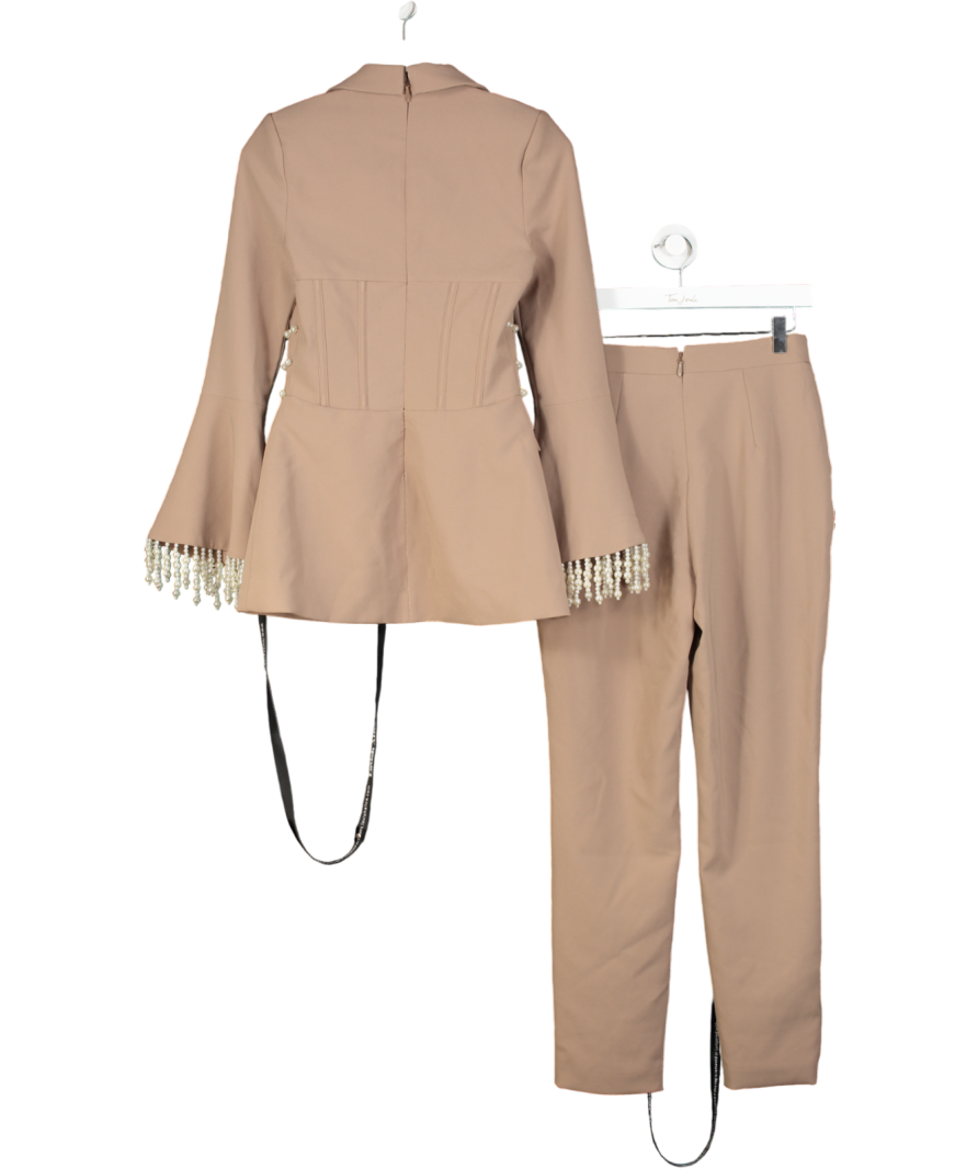 Lavish Alice 2-piece Beige  Pearl Embellished Blazer  and tailored trouser set UK 8