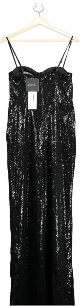 Club L London Black Strappy Corset Sequin Jumpsuit UK 10