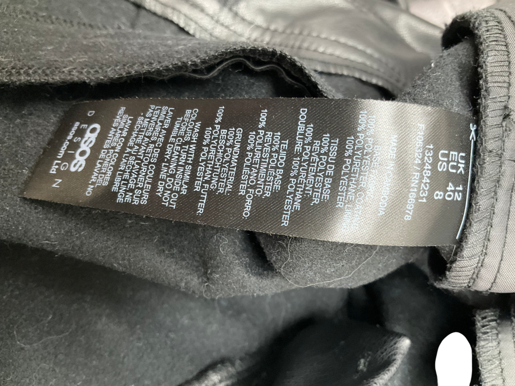 ASOS Black Straight Faux Leather Trousers UK 12