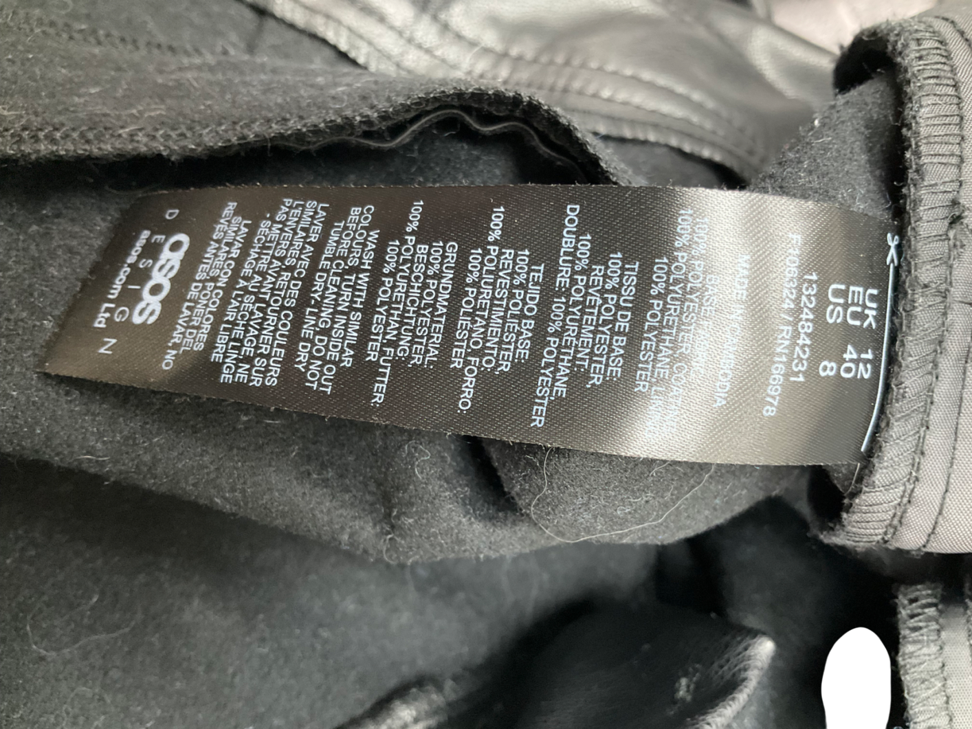 ASOS Black Straight Faux Leather Trousers UK 12