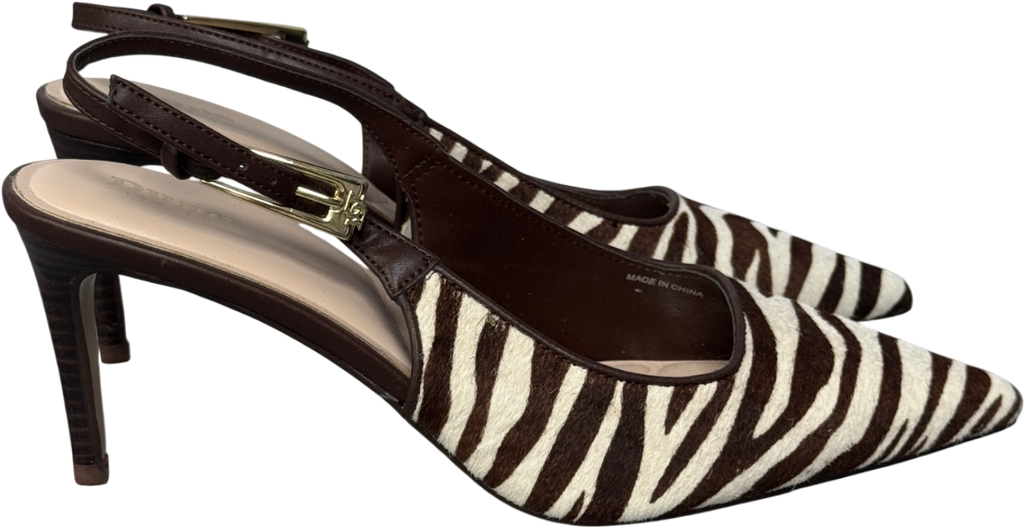 DUNE LONDON Brown Closed Leather Zebra Pointed Slingback Courts, Brown/cream UK 7 EU 40 👠