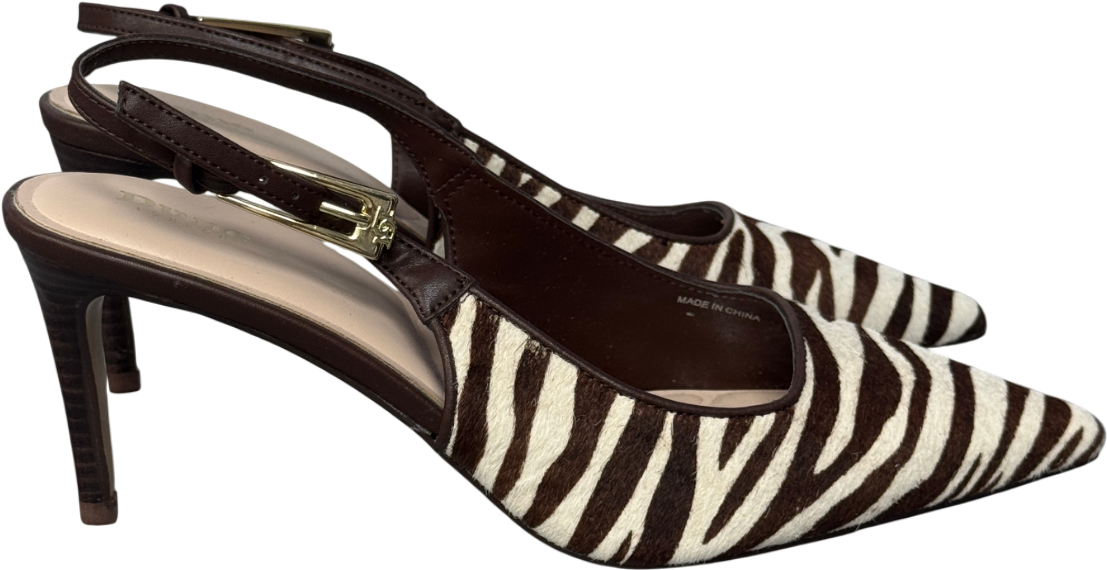 DUNE LONDON Brown Closed Leather Zebra Pointed Slingback Courts, Brown/cream UK 7 EU 40 👠