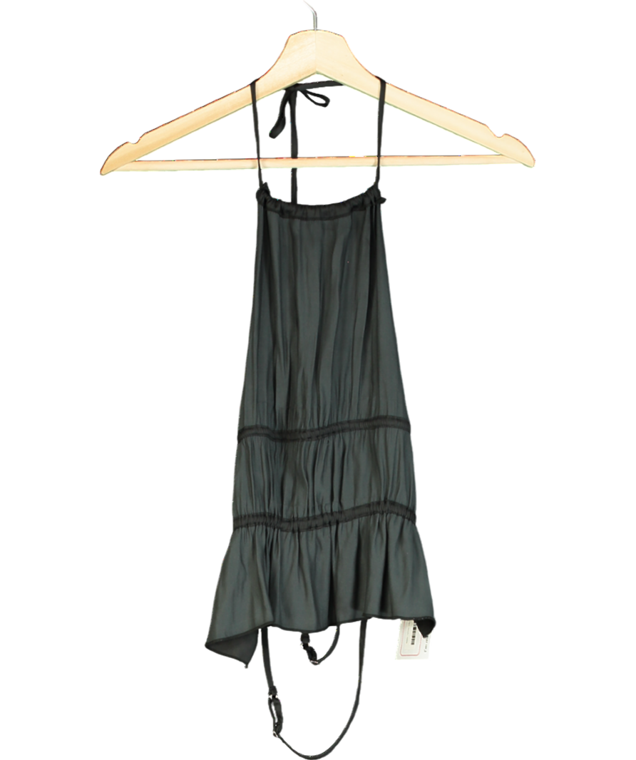Open Back Black Satin Halter Neck Top UK S