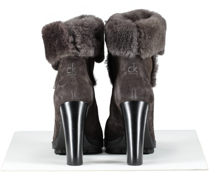 Calvin Klein Brown Suede Faux Fur Heeled Boots UK 7 EU 40 👠