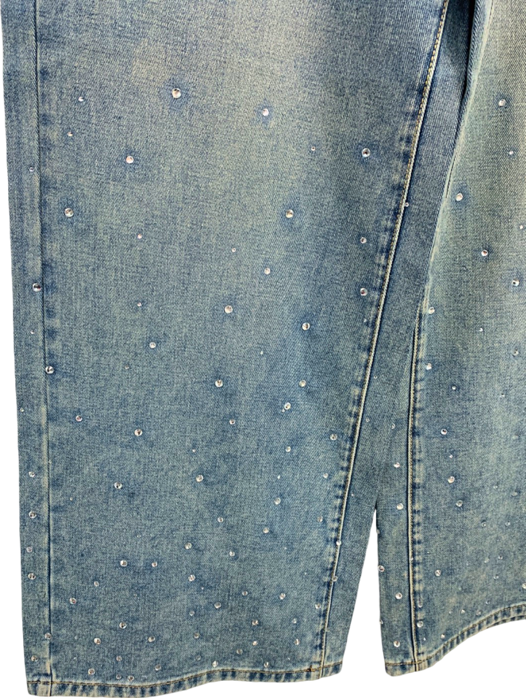 House of Sunny Sky Blue Crystalised Wide Leg Denim 8