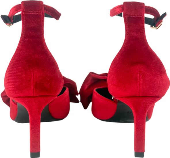 H&M Red Bow-detail Velour Court Shoes UK 4 EU 37 👠