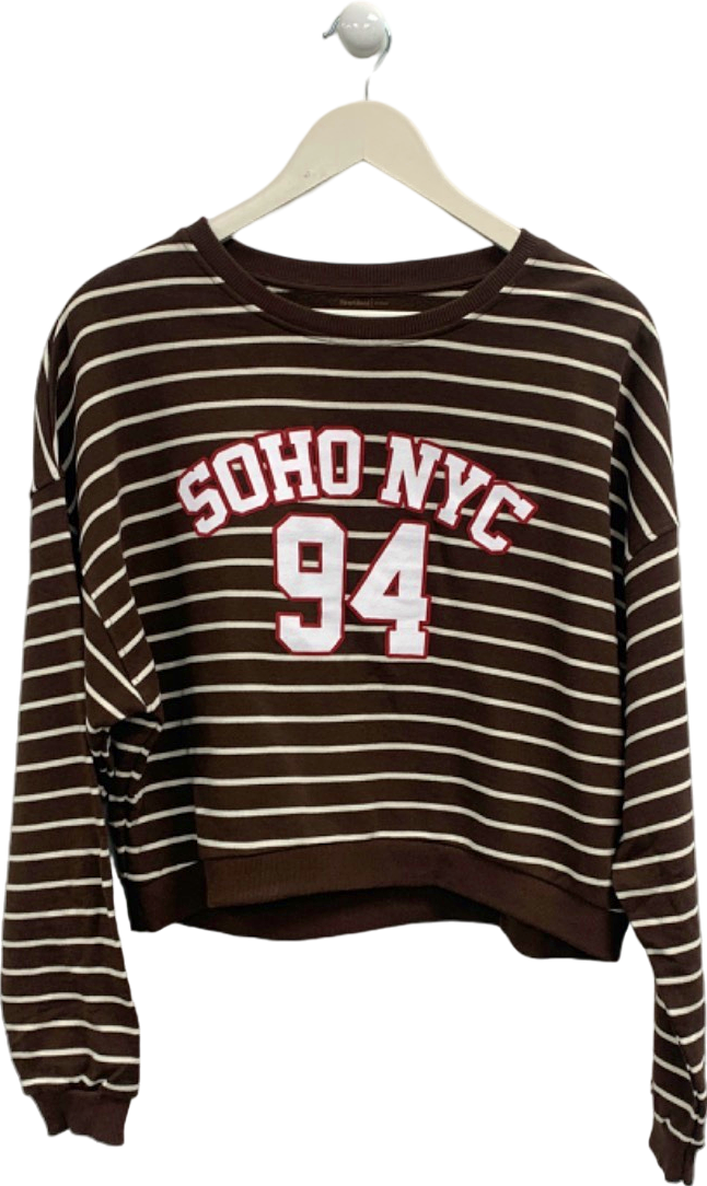 River Island Brown Soho NYC 94 Striped Sweatshirt UK M