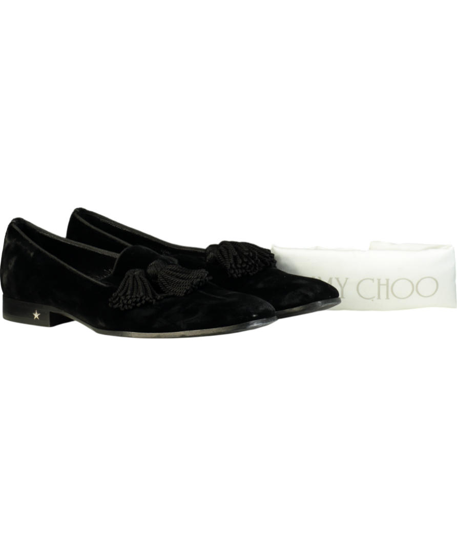 Jimmy Choo Black Foxley Velvet Slip-on Loafers With Tassel UK 8 EU 42 👞