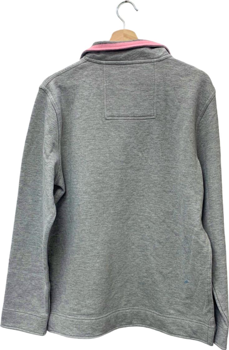 Crew Clothing Company Grey Pique Rugby Shirt with Pink Collar SZ Medium