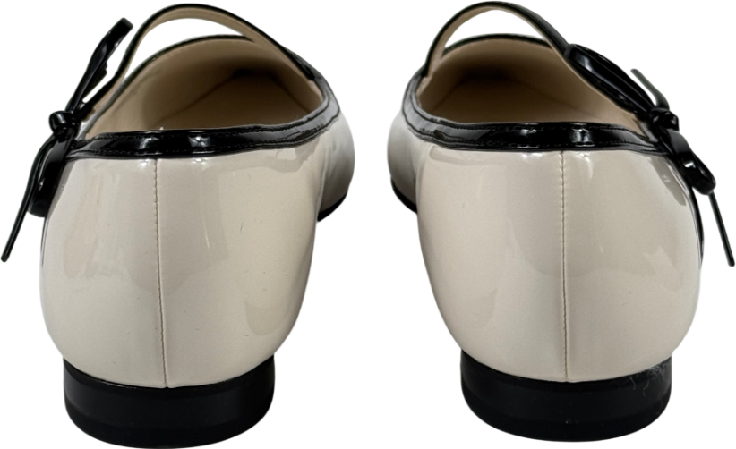CHARLES & KEITH Patent Contrast-trim Pointed-toe Bow-strap Flats - Chalk White UK 4 EU 37 👠