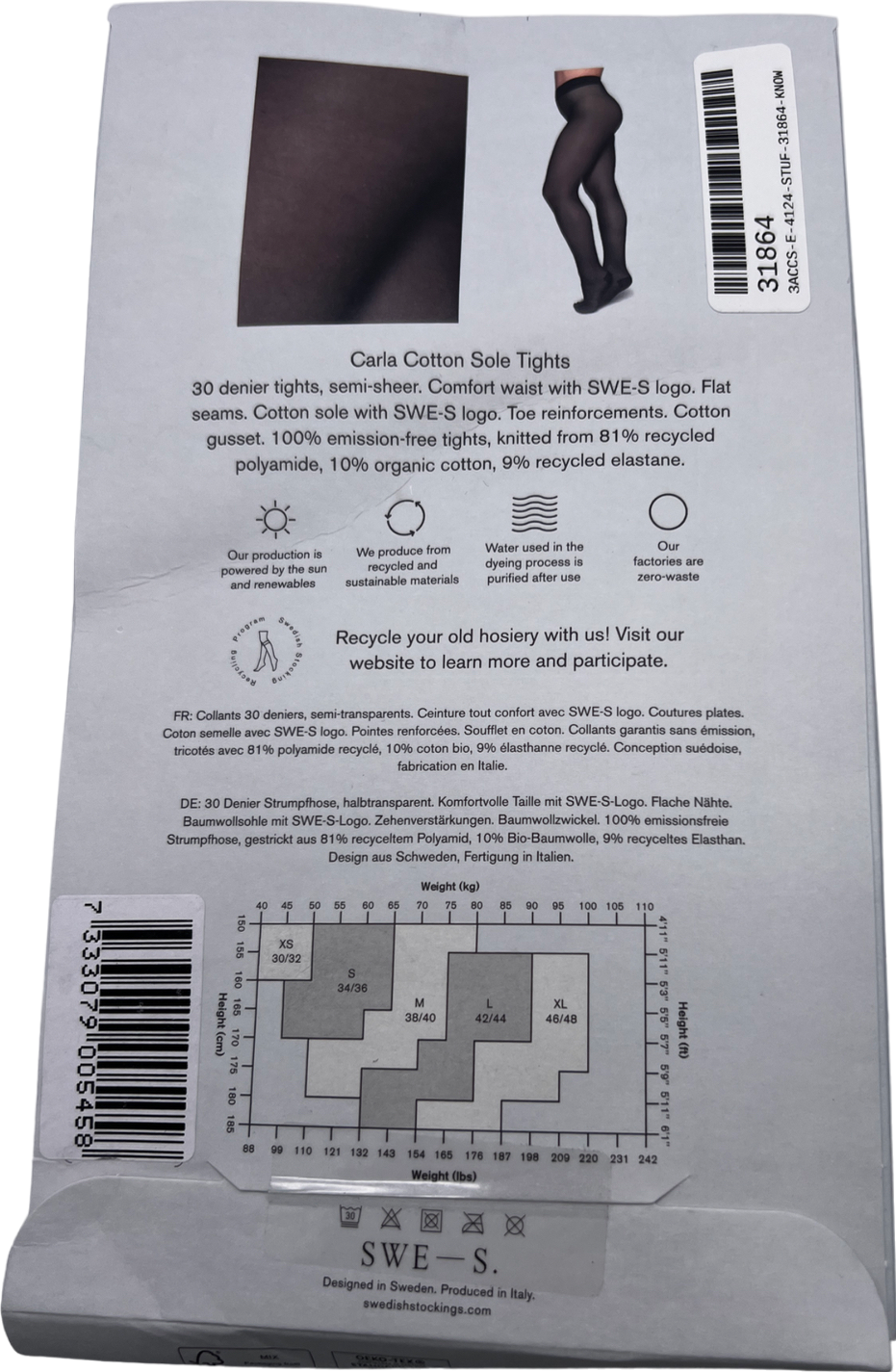 swedish stockings Black Carla Cotton Sole Tights UK M