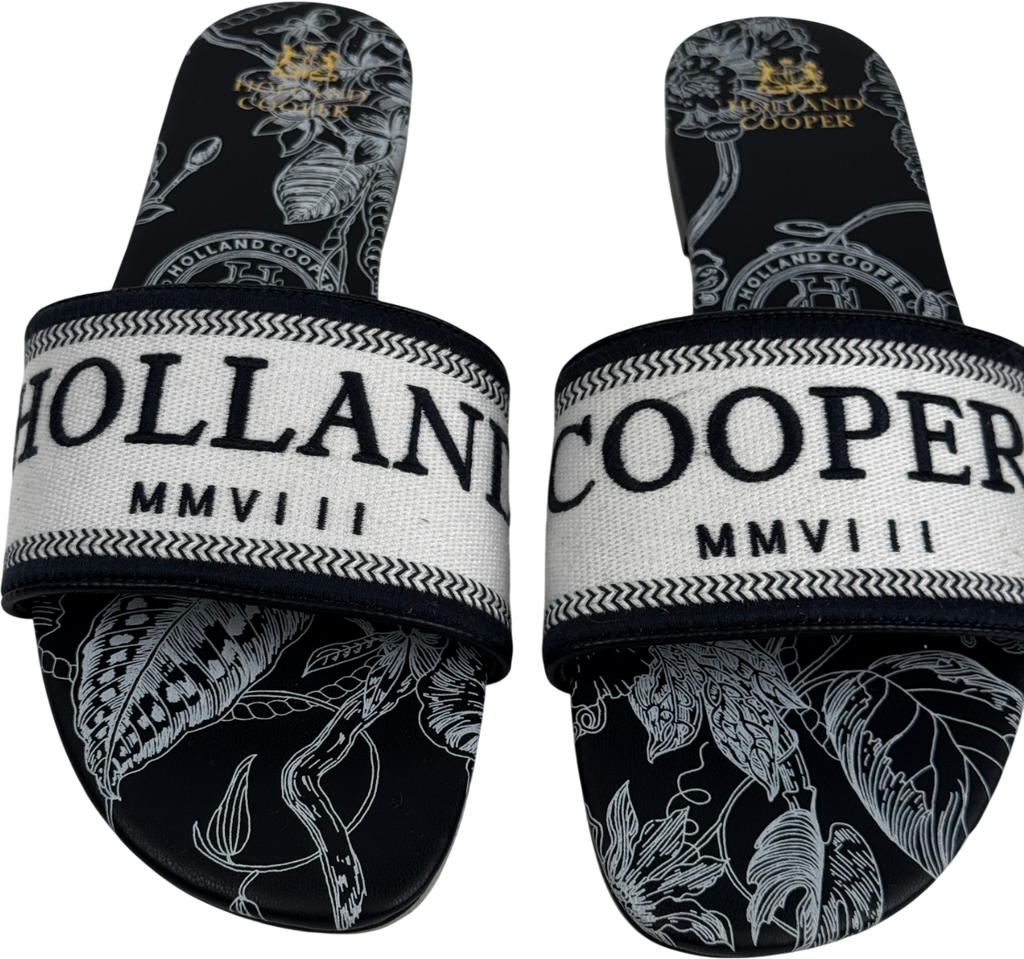Holland Cooper Navy Blue  Logo Pimlico Slides UK 6 EU 39 👠