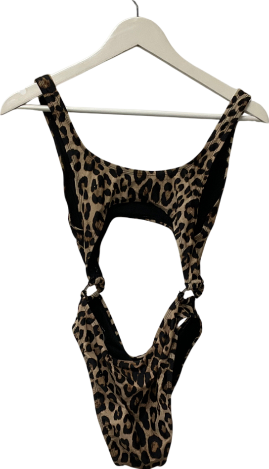 Good American Brown Leopard Print Cut Out Swimsuit UK 8