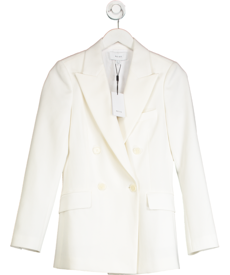 REISS White Sienna Double Breasted Crepe Suit Blazer UK 4
