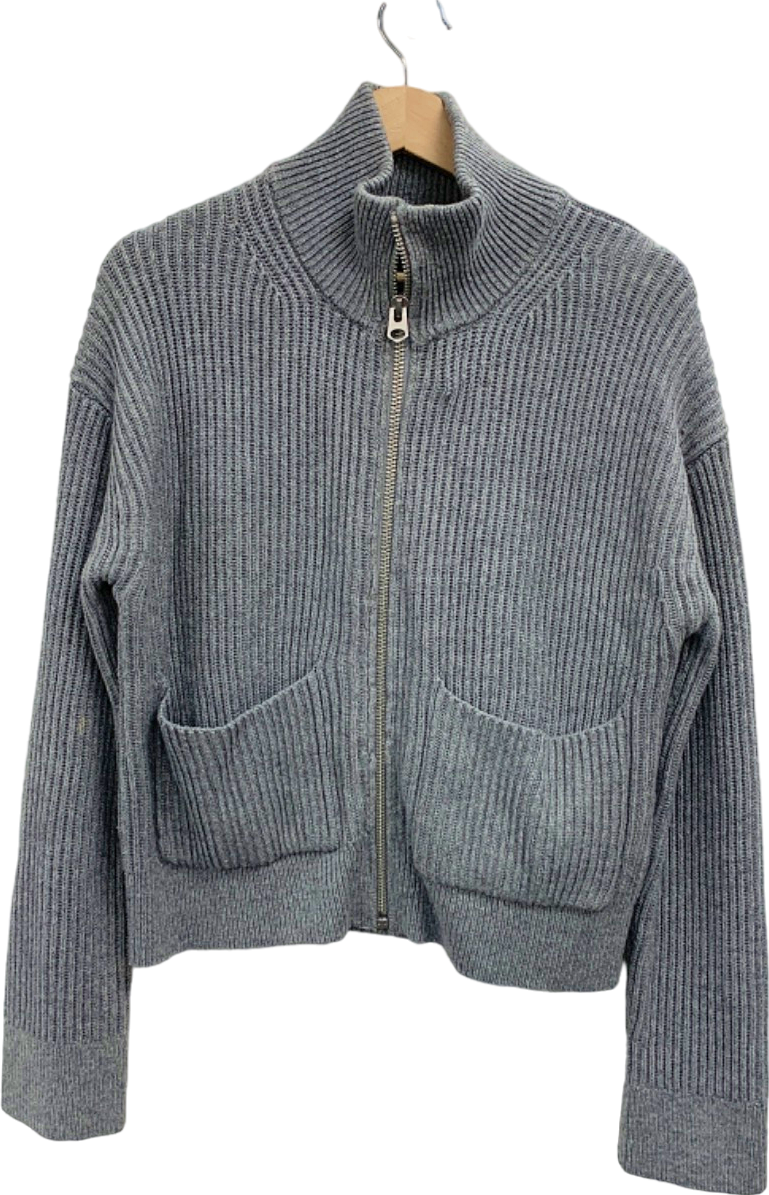 French Connection Grey Ribbed Zip-Up Cardigan UK S