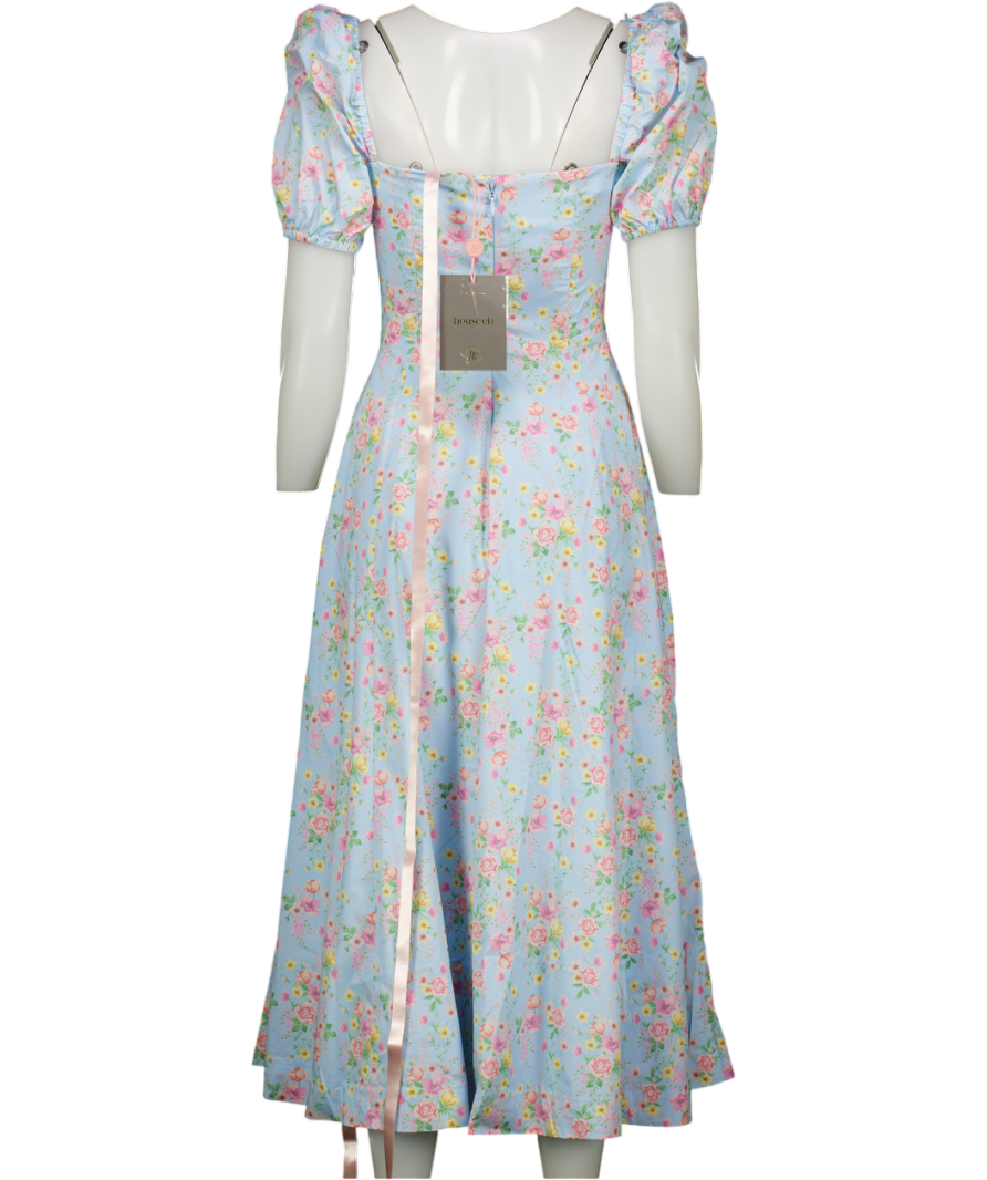House of CB Tallulah Blue Vintage Floral Puff Sleeve Midi Dress UK S