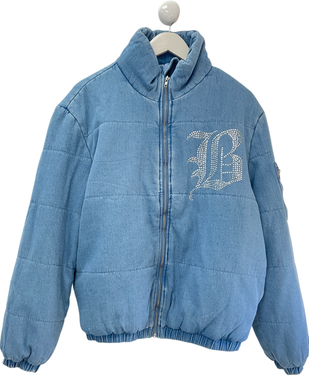 Fashion Nova Blue Brooklyn Bling Denim Puffer Jacket UK M