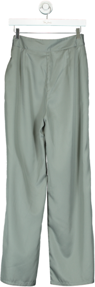 PrettyLittleThing Sage Green High-Waisted Wide Leg Trousers UK 10