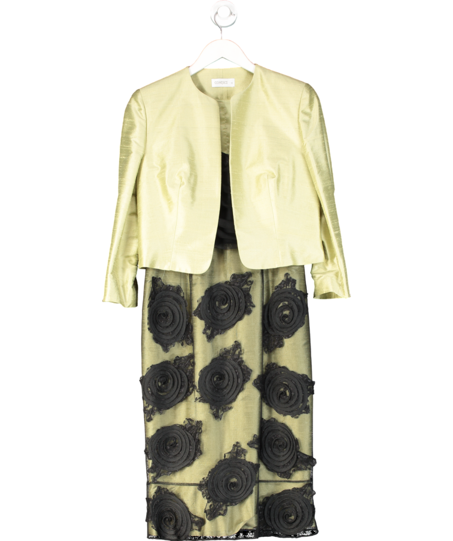 Cappelli Condici Green Occasion Dress, Bolero Jacket And Hat 3 Piece Set UK 10