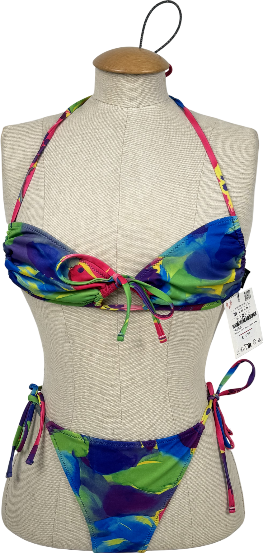 ZARA Multicoloured Printed Bikini Top And Bottoms UK M